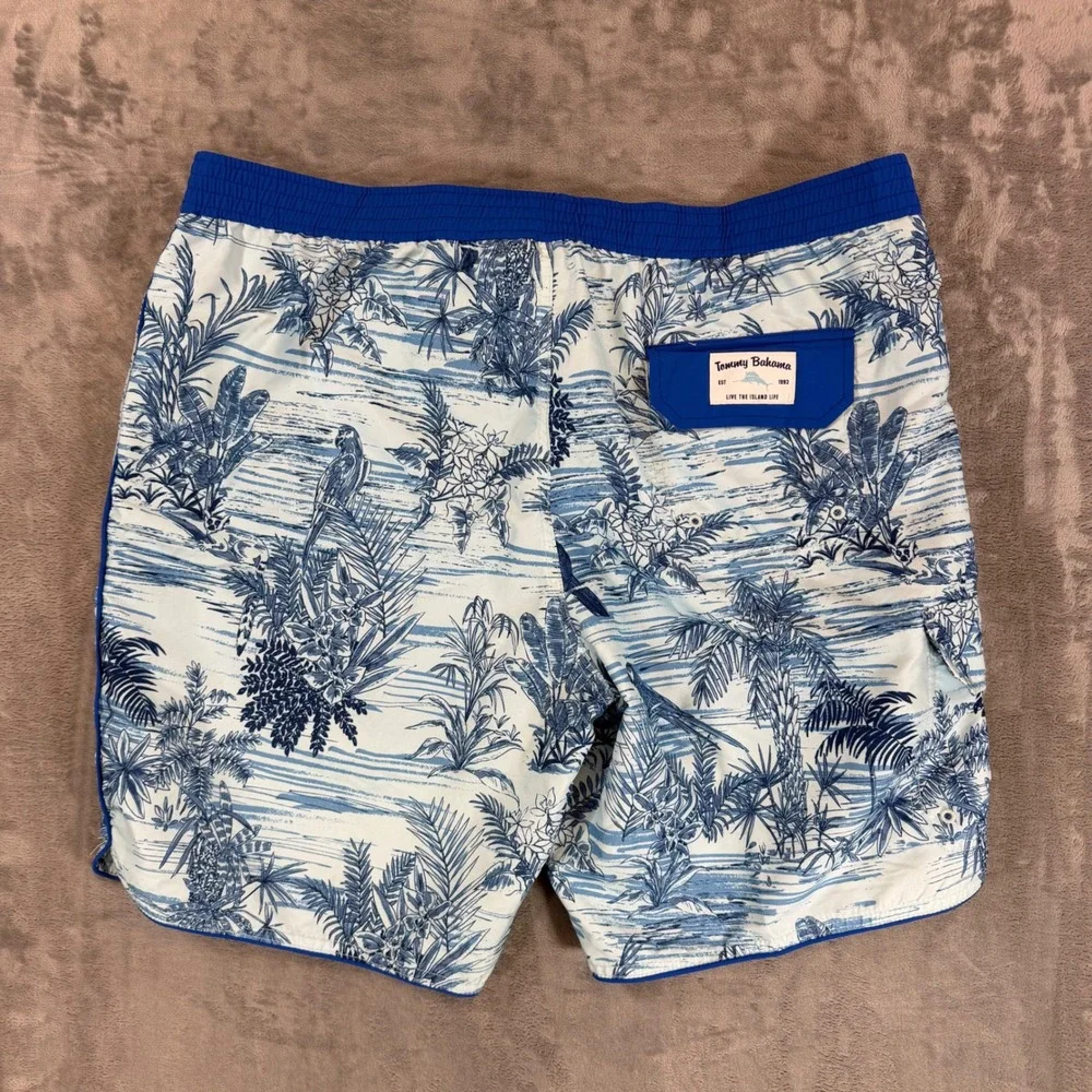 Tommy Bahama Tropical Lined Swim Shorts Men's Size XXL Blue White‎ Swim Trunks